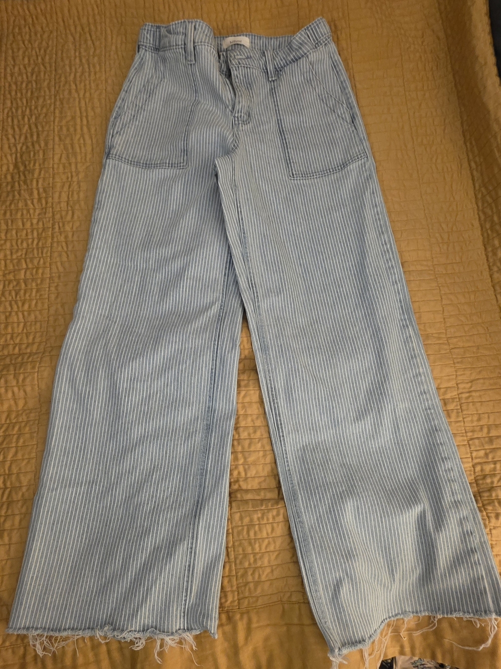 Bohme Womens Light Blue Pinstriped High Rise Wide-Leg Women's Jeans Size 26